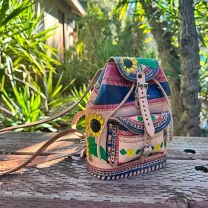 Leather Embossed and Hand-painted Artisan Backpack